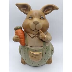 Vintage Nostalgic Easter Bunny With Carrot Canister 8.5" x 6" Ceramic Rabbit
